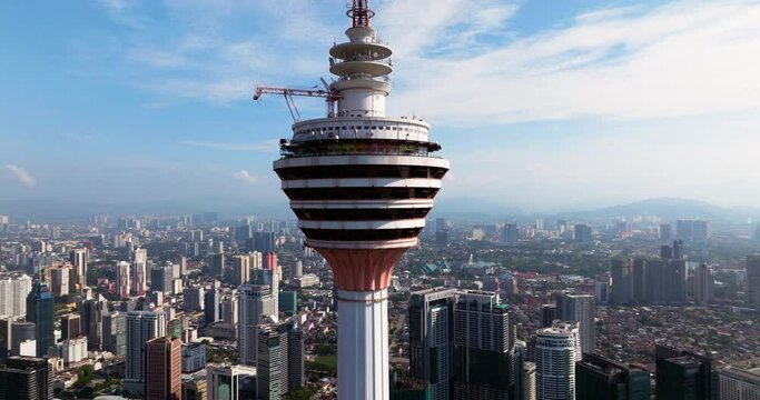 Aerial Close-up Of Menara Kuala Lumpur Tower In Kuala Lumpur, Malaysia.