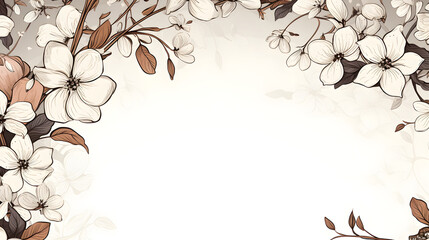 Fototapeta premium Digital vintage white flowers border abstract graphic poster web page PPT background