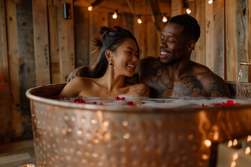 Obraz na płótnie Canvas couple relaxing in sauna