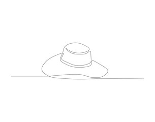 Continuous line drawing of cowboy hat. One line of cowboy hat. Cowboy continuous line art. Editable outline.