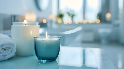 Serene spa setting with candles and soft lighting, creating an atmosphere of relaxation and...