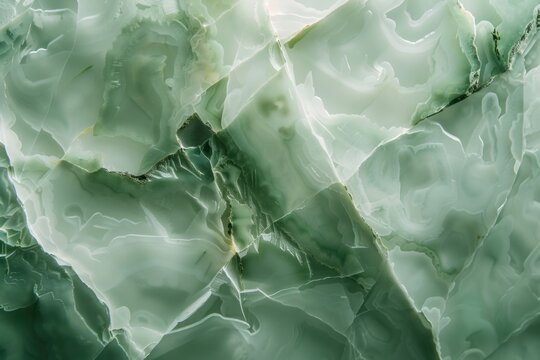 Close up green jade with dreamy ice mountain pattern background.