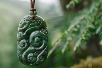 jade  Close up of carved maori nephrite jade   greenstone pendant