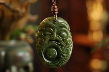 jade  Close up of carved maori nephrite jade   greenstone pendant