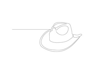 Continuous line drawing of cowboy hat. One line of cowboy hat. Cowboy continuous line art. Editable outline.