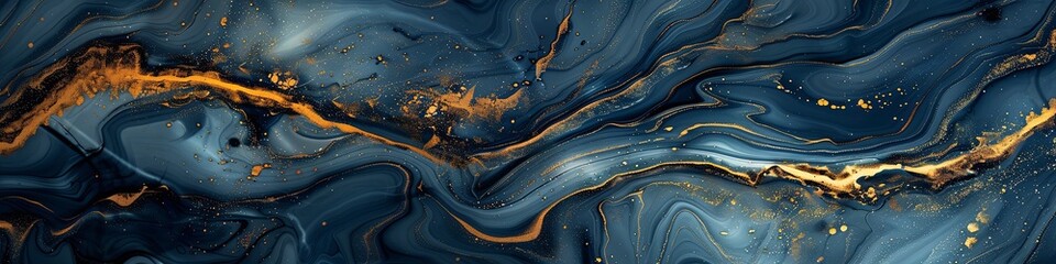 Swirling Blue and Gold Marble Ink Abstract Elegance
