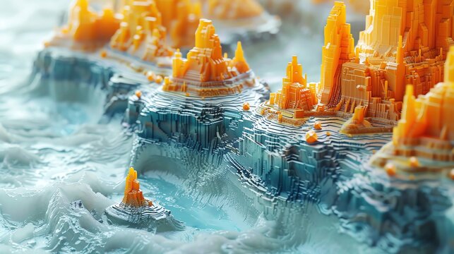 A beautiful voxel landscape with a character standing on a cliff, looking out at the vast ocean