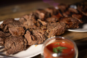 Fried meat. Fatty food. Delicious dinner.