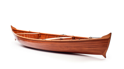 Paddle-equipped wooden boat isolated on a stark white background