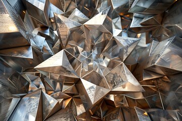 A metallic cube undergoing a dynamic fragmentation and reformation process, resulting in a kaleidoscope of intricate geometric shapes.