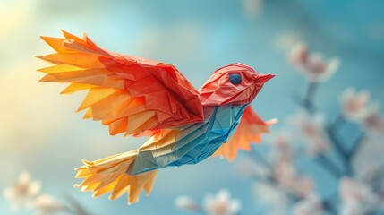 Obraz premium a playful origami bird crafted from brightly colored paper with exaggerated features and expressions