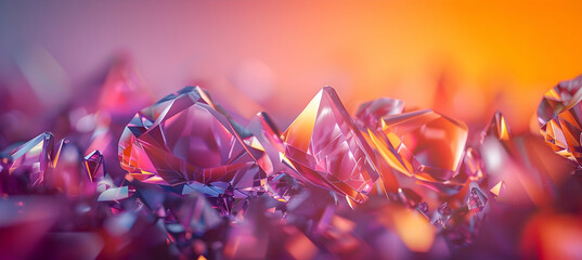 HD camera style image featuring a series of diamonds arranged in overlapping layers, showcasing a smooth gradient from deep orange to dusky purple