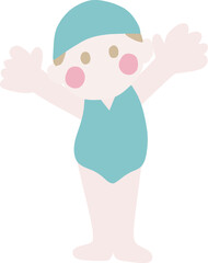 シンプルにデフォルメした水着の女の子のかわいいイラスト