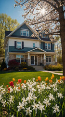 Fototapeta na wymiar Stunning spring in Michigan and beautiful Michigan style houses 