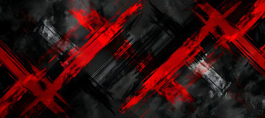 HD photo of an abstract design featuring bold, diagonal strokes in black and red, forming an energetic and visually striking pattern