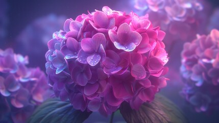 Obraz premium Galactic Radiance: Wildflower mophead hydrangea emits a breathtaking glow akin to cosmic radiance.