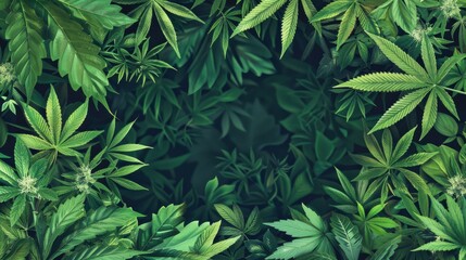 medicinal herbs cannabis leaves green marijuana background generative ai