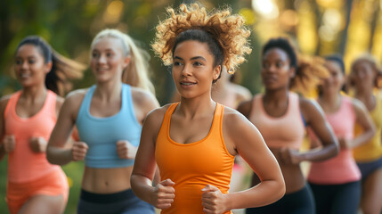 Group of women running in the morning