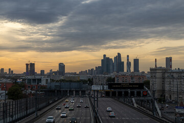 Glowing Moscow: Cityscape Drenched in Sunset Hues