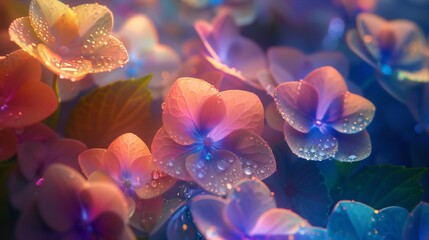 Liquid Luminescence: Petals of wildflower mophead hydrangea shine with liquid luminescence.