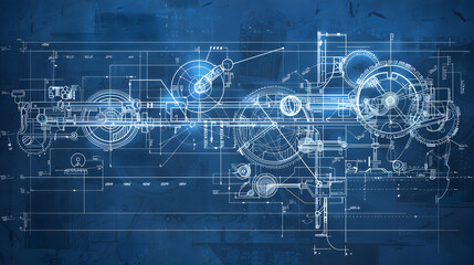 Blueprint Style Technical Drawing of a Complex Machine