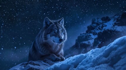 Siberian wolf, mountain, snow generative ai