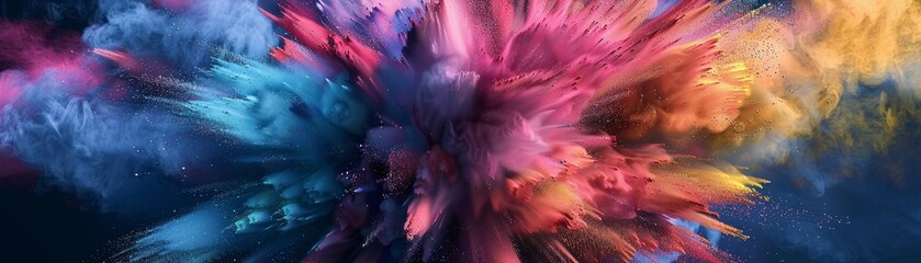 3D dynamic explosion of colored powder.