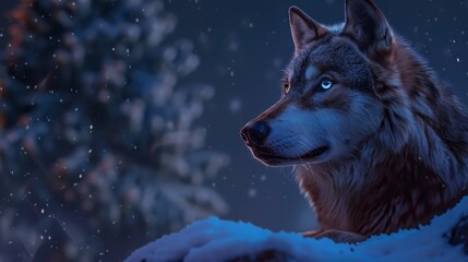 Siberian wolf, mountain, snow generative ai