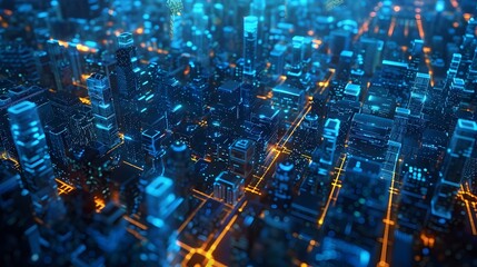 Radiant Metropolis Glowing in the Night:A Futuristic Urban Landscape Illuminated by Quantum Data