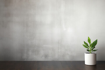 Flowerpot with a palm tree in an empty room against the background of a concrete wall.
