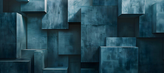 High-definition image of a structured composition of layered rectangles, alternating between slate gray and ocean blue, giving the impression of depth and dimensionality