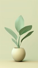 3D illustration of a minimalist potted plant on a soft beige background. Modern digital art for interior design themes and botanical concept