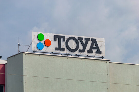 Lodz, Poland - April 14, 2024: Logo and sign of Toya.