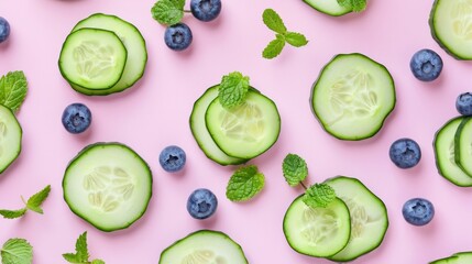 Cucumber slices with blueberries and mint generative ai