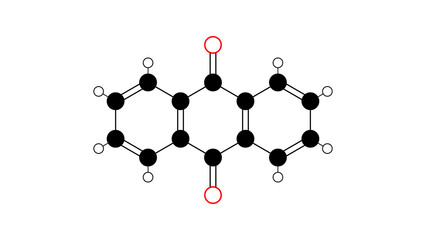 anthraquinone molecule, structural chemical formula, ball-and-stick model, isolated image anthraquinone