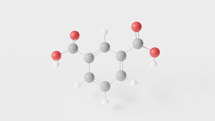 isophthalic acid molecule 3d, molecular structure, ball and stick model, structural chemical formula monomers