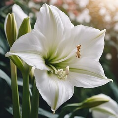 AI generated illustration of Vivid white amaryllis flower illuminated by sunlight