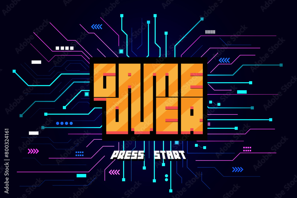 Fototapete game over retro video game background.circuit game over on technology background design.