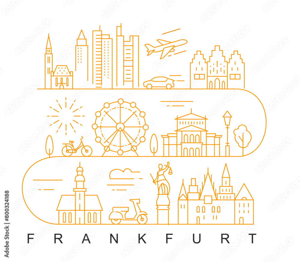 Wall mural city of frankfurt in outline style on white - Wall murals