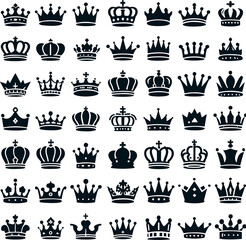 set of high-quality crown icons simple silhouette of crown set, vector illustration minimalist modern and ornate ceremonial designs