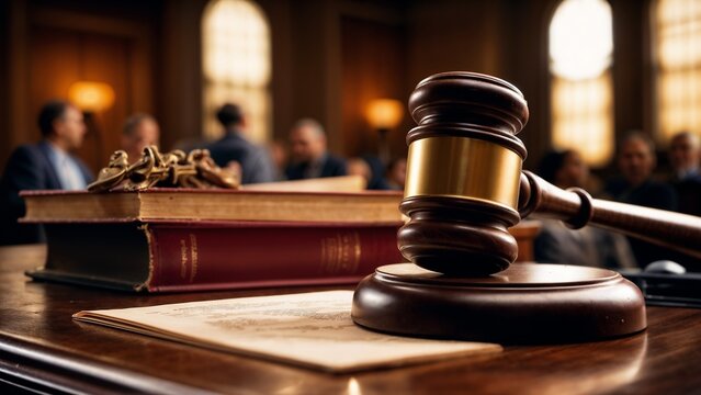 judge's gavel against the backdrop of the court - Powered by Adobe