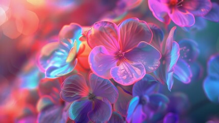 Vibrant Wildflower Neon Dance: Swirly wildflower mophead hydrangea pulsates with neon vibrancy.