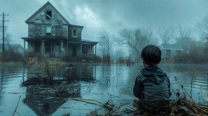 Lost Child in Flood - Powered by Adobe