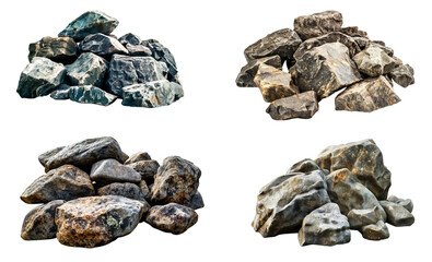 Collection of stones isolated on transparent or white background, 3d rendering