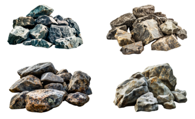 Collection of stones isolated on transparent or white background, 3d rendering