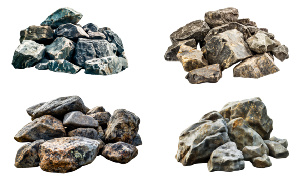 Collection of stones isolated on transparent or white background, 3d rendering