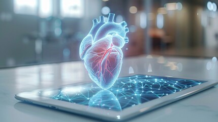 AI-Powered Heart Monitoring. Smart Device for Future Healthcare with 3D Hologram