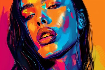 Capture the essence of modern life through vibrant, high-angle personal portraits in pop art style Show personality and depth in bold colors and dynamic compositions