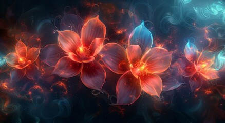 3 d rendering of colorful fractal flowers background