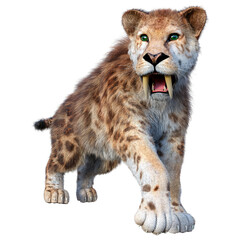 3D Rendering Saber Toothed Tiger on White